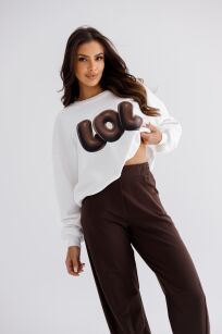 BY O LA LA! DRESOWA BLUZA OVERSIZE LOL ŚMIETANA/CZEKOLADA (CHOCOMUS)