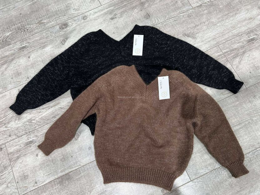 BY O LA LA.. ! SWETER PREMIUM KID MOHER V-NECK Z LUREKSEM CZEKOLADA