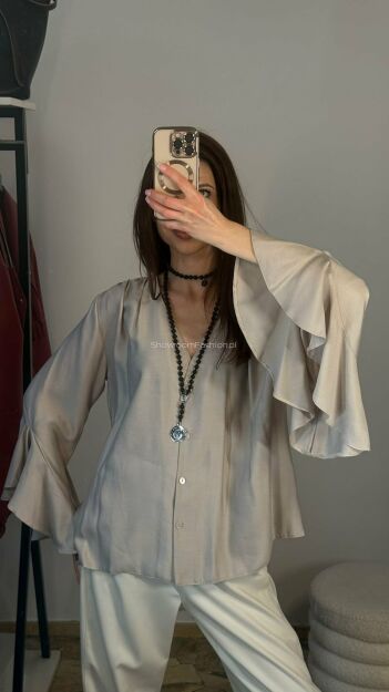 SEMPRE BLUZKA NA GUZIKI Z FALBANAMI KAMIENNY BEŻ