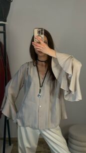 SEMPRE BLUZKA NA GUZIKI Z FALBANAMI KAMIENNY BEŻ