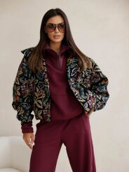 BY O LA LA! KURTKA ŻAKARDOWA KWIATY CZERŃ/MULTICOLOR