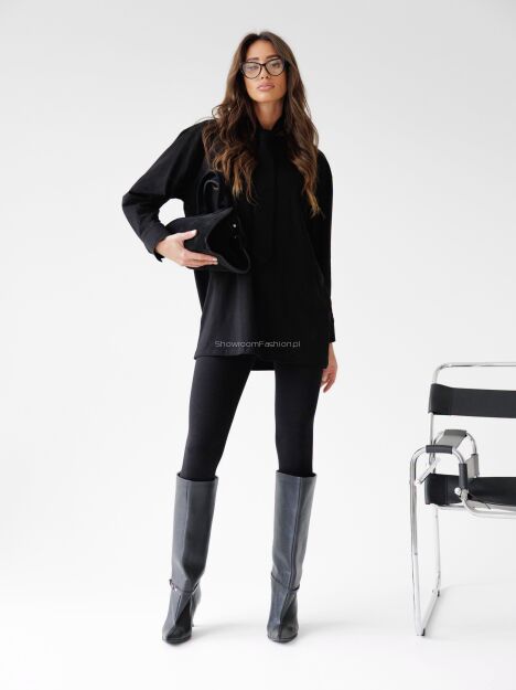 BY O LA LA..! BLUZA TUNIKA Z KRAWATEM CZARNA