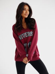 BY O LA LA! OVERSIZOVA BLUZA UNIVERSITY 13 BORDO (MERLOT)/SZAROŚĆ