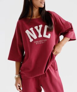 BY O LA LA! BLUZKA T-SHIRT NYC BORDO (MERLOT)/ŚMIETANA