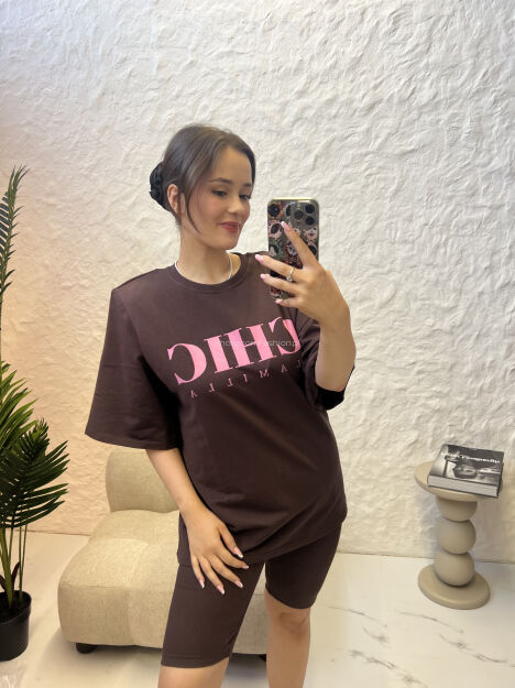 LA MILLA BLUZKA T-SHIRT OVERSIZE CHIC CZEKOLADA