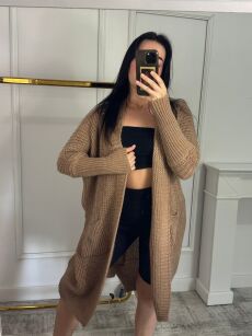 BY O LA LA...! SWETER KARDIGAN PERŁA KARMEL