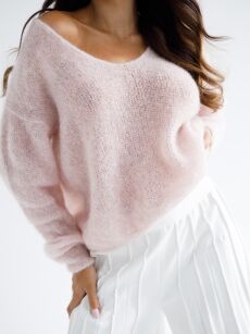 BY O LA LA.. ! SWETER MGIEŁKA V-NECK RÓŻ