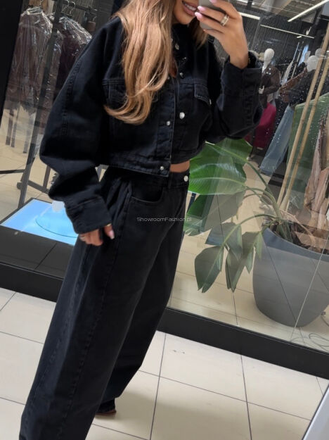 EMO SPODNIE JEANSY WIDE LEG Z ZAKŁADKĄ CZARNE/GRAFIT