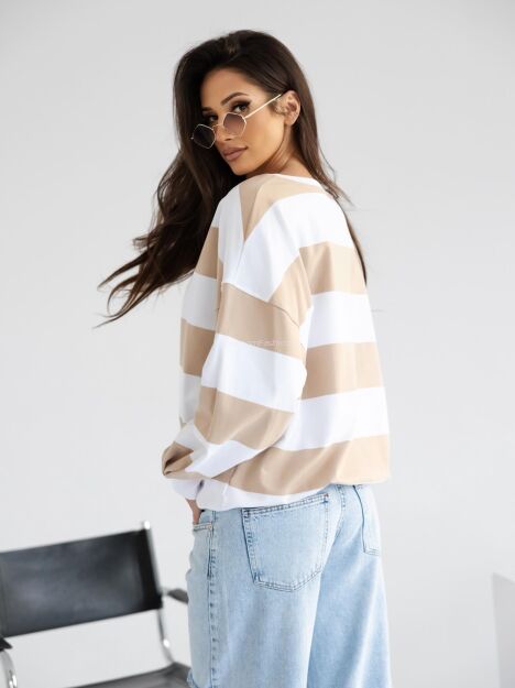 BY O LA LA! DRESOWA BLUZA W SZEROKIE PASY OFF WHITE/BEŻ