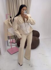 LA MILLA SPODNIE DZWONY Z PRZESZYCIEM BEŻ