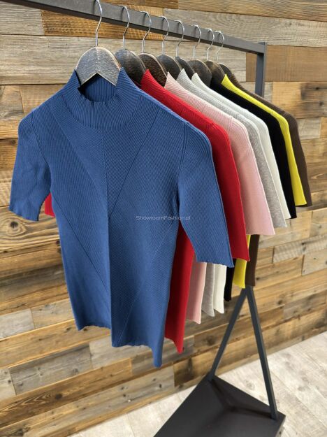 BY O LA LA...! PRĄŻKOWANY SWETEREK PÓŁGOLF GRANAT (DENIM)