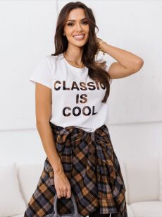BY O LA LA! BLUZKA T-SHIRT "CLASSIC IS COOL" BIEL/SZAROŚĆ/CAMEL