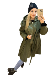 BY O LA LA! ZESTAW PŁASZCZ PARKA + KAMIZELKA KHAKI - 5