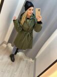 BY O LA LA! ZESTAW PŁASZCZ PARKA + KAMIZELKA KHAKI - 3