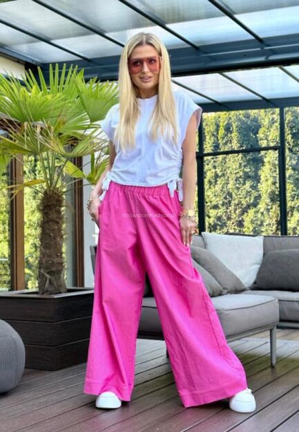 BY O LA LA! CIENKIE SPODNIE CULOTTE FUKSJA