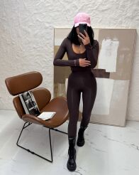 LA MILLA LEGGINSY KLASYCZNE PRĄŻEK CZEKOLADA