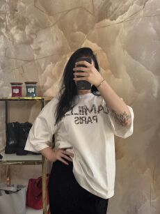 LA MILLA BLUZKA T-SHIRT OVERSIZE Z LOGO ŚMIETANA/CZEKOLADA
