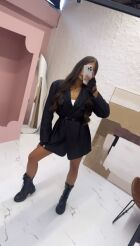 LA MILLA OVERSIZOWA MARYNARKA/PŁASZCZ Z PASKIEM JEANS GRAFIT