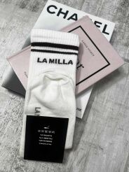 LA MILLA SKARPETY DŁUGIE Z LOGO BIAŁE/CZARNE