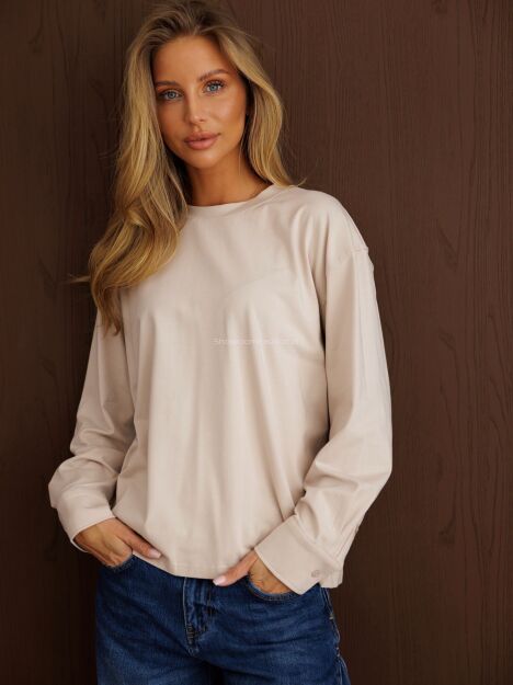 BY O LA LA...! BLUZKA BASIC Z MANKIETAMI COMFORT BEŻ