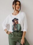 BY O LA LA! BLUZKA BASIC WOMAN ŚMIETANA/MATCHA (KHAKI) - 4