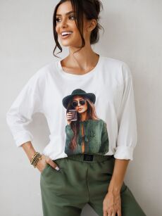 BY O LA LA! BLUZKA BASIC WOMAN ŚMIETANA/MATCHA (KHAKI)
