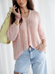 BY O LA LA...! SWETER V-NECK RĘKAWY 3/4 RÓŻ/RED KISS