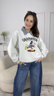 DRESOWA BLUZA MICKEY Z KOŁNIERZYKIEM SZARA
