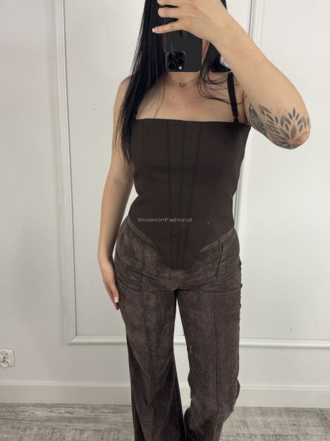 LA MILLA SPODNIE DZWONY SZTRUKSOWE BRĄZ