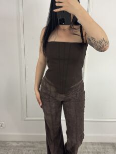 LA MILLA SPODNIE DZWONY SZTRUKSOWE BRĄZ