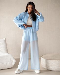 BY O LA LA!  LEKKIE SPODNIE WIDE LEG Z SZORTAMI BŁĘKIT