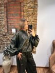 LAVESTINO BLUZA Z ECO SKÓRY RICH KHAKI - 2