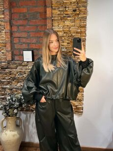 LAVESTINO BLUZA Z ECO SKÓRY RICH KHAKI