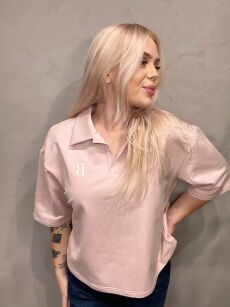 BY O LA LA! BLUZKA T-SHIRT POLO "B" PUDROWY RÓŻ