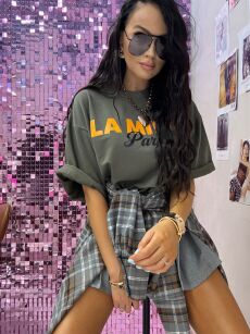 LA MILLA BLUZKA T-SHIRT OVERSIZE PARIS KHAKI/POMARAŃCZ