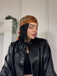 CHUSTA APASZKA Z JEDWABIEM ORNAMENTY ZIELEŃ/POMARAŃCZ - 3