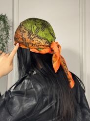 CHUSTA APASZKA Z JEDWABIEM ORNAMENTY ZIELEŃ/POMARAŃCZ