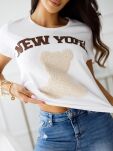 BY O LA LA...! BLUZKA T-SHIRT NEW YORK Z MISIEM ŚMIETANA - 2