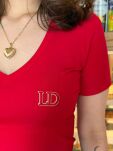 LADY DRAMA T-SHIRT V-NECK Z LOGIEM CZERWIEŃ/KORAL - 4