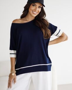 BY O LA LA...! CIENKI SWETER OVERSIZE GRANAT/BIEL