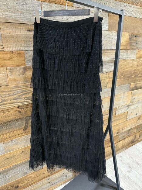 BY O LA LA! ROZKLOSZOWANA SPÓDNICA MAXI FALBANY CZARNA