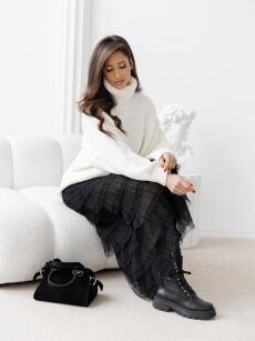 BY O LA LA! ROZKLOSZOWANA SPÓDNICA MAXI FALBANY CZARNA