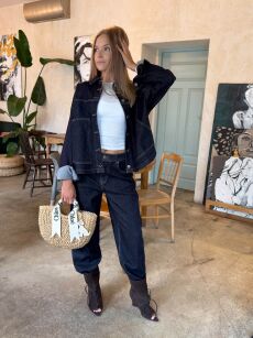 BY O LA LA! SPODNIE JEANSY BALLOON CLASSIC NAVY (GRANAT)
