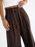BY O LA LA! SPODNIE WIDE LEG Z TROKAMI W PASIE CHOCOMUS (CZEKOLADA) - 2