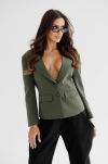 BY O LA LA...! ELEGANCKA MARYNARKA SLIM Z PATKAMI MATCHA (KHAKI) - 2