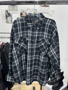 EMO OVERSIZOWA FLANELOWA KOSZULA W KRATĘ CZERŃ/SZAROŚĆ/BIEL