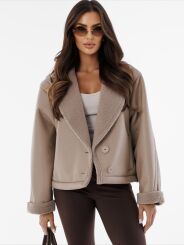 BY O LA LA! KRÓTKA OCIEPLANA KURTKA Z ECO SKÓRY BEŻ