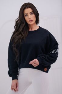 NATURAL SIDE BLUZA PUDEŁKOWA Z LOGO NA RĘKAWIE CZARNA