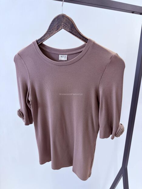 BY O LA LA! BLUZKA T-SHIRT PRĄŻEK ROSES KAKAO