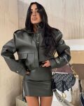 LA MILLA SPÓDNICA MINI Z ECO SKÓRY KHAKI - 5